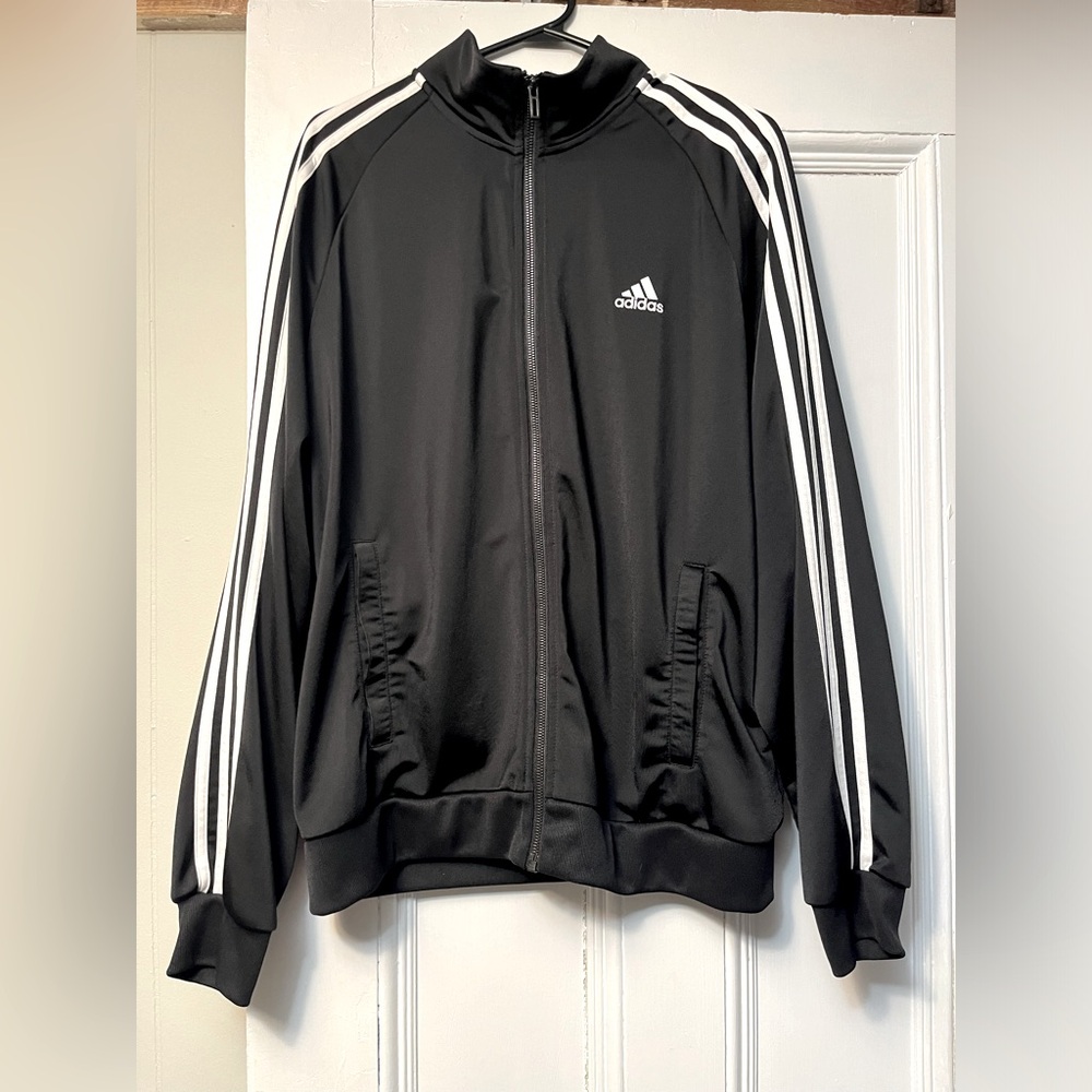 Adidas Black and White Zip Up Track Jacket